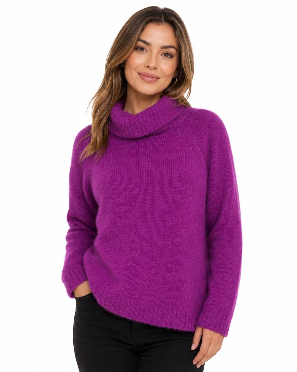 Rafaella Women’s Large Purple Angora Lambswool Cowl Neck Sweater Vintage